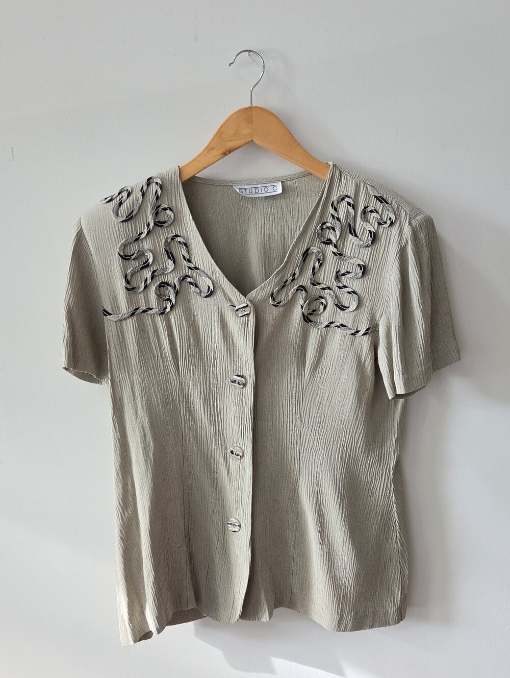 Studio C Vintage Soutache Button Up Blouse Jacket Medium Rayon Acetate 90s